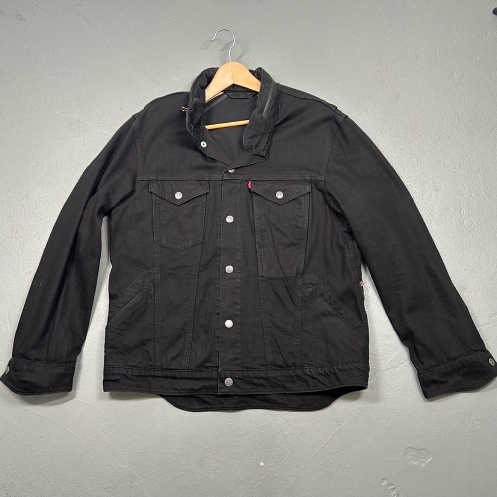 Levi’s Military Jean Jacket Mens X-Large black commuter hidden hood denim Pocket